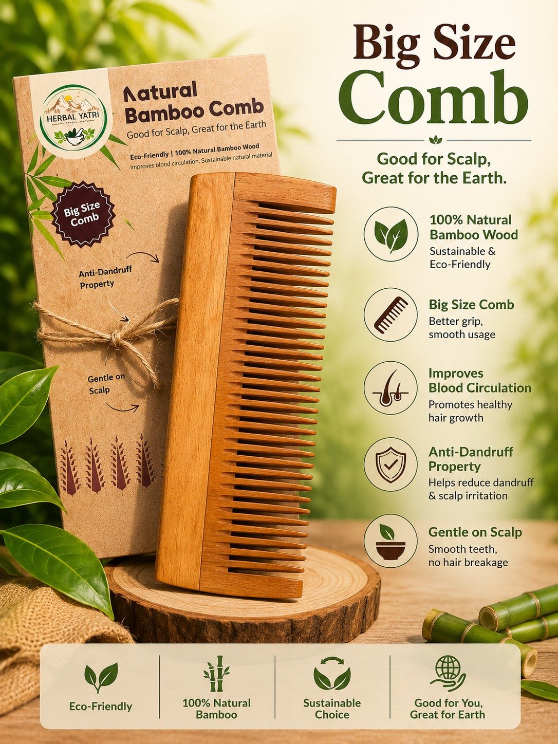 Natural Bamboo Comb